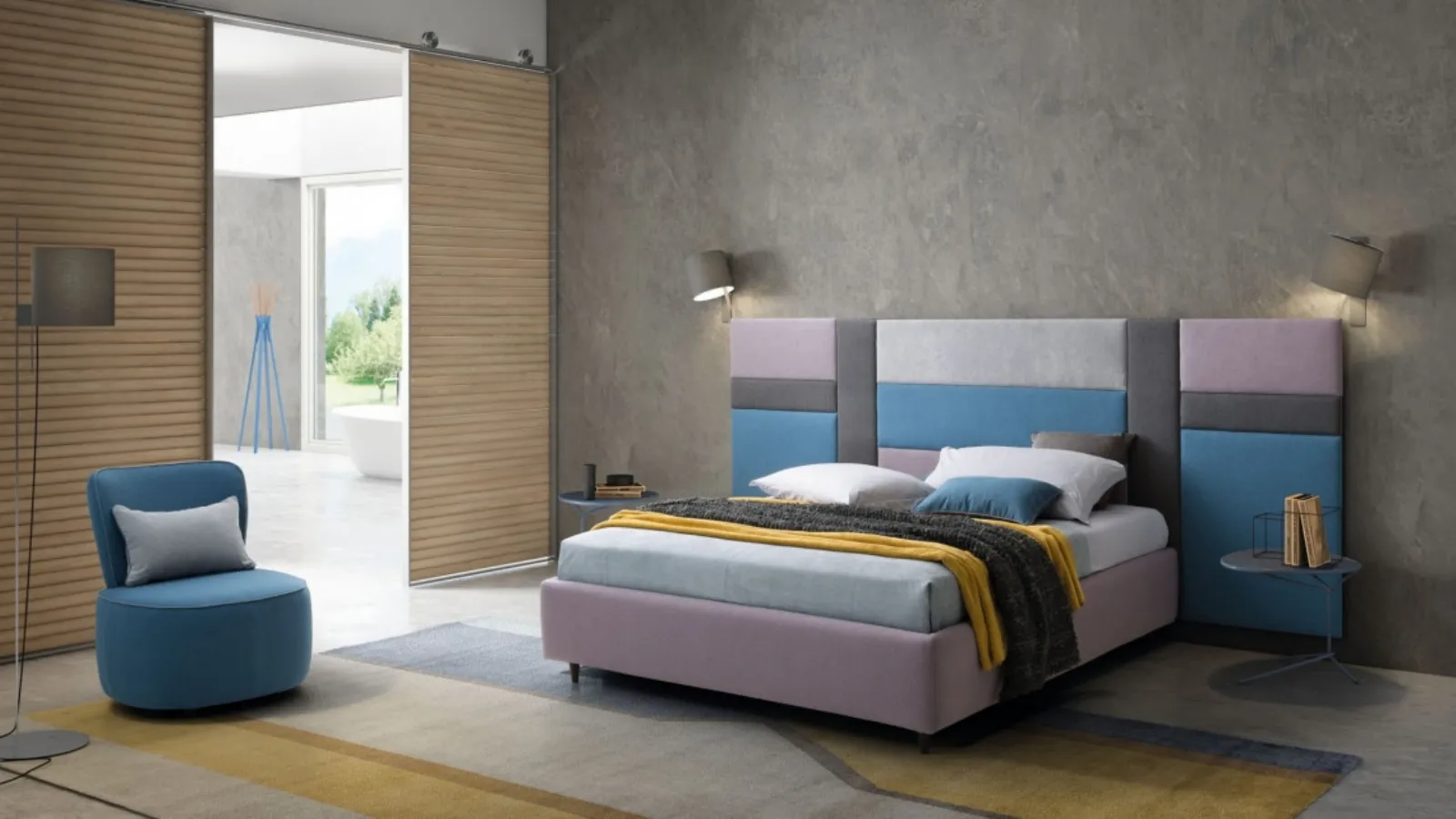 Letto in tessuto con testiera modulare Ground di Le Comfort