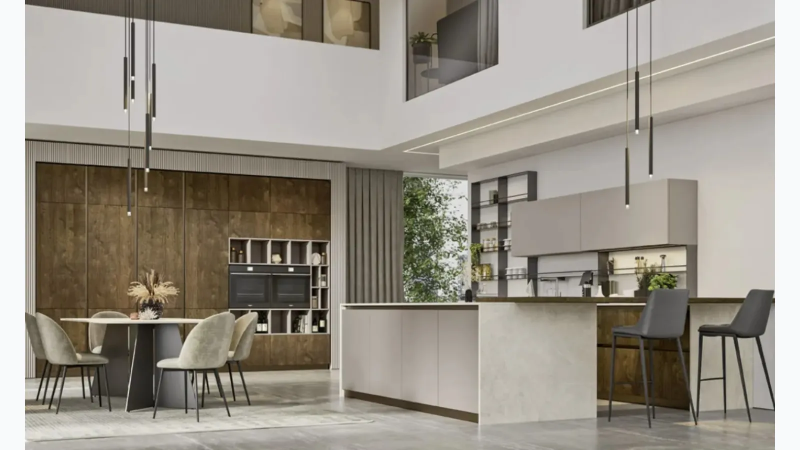 Cucina Moderna con isola Loft 2|2 04 in laccato opaco e Rovere di Arrex