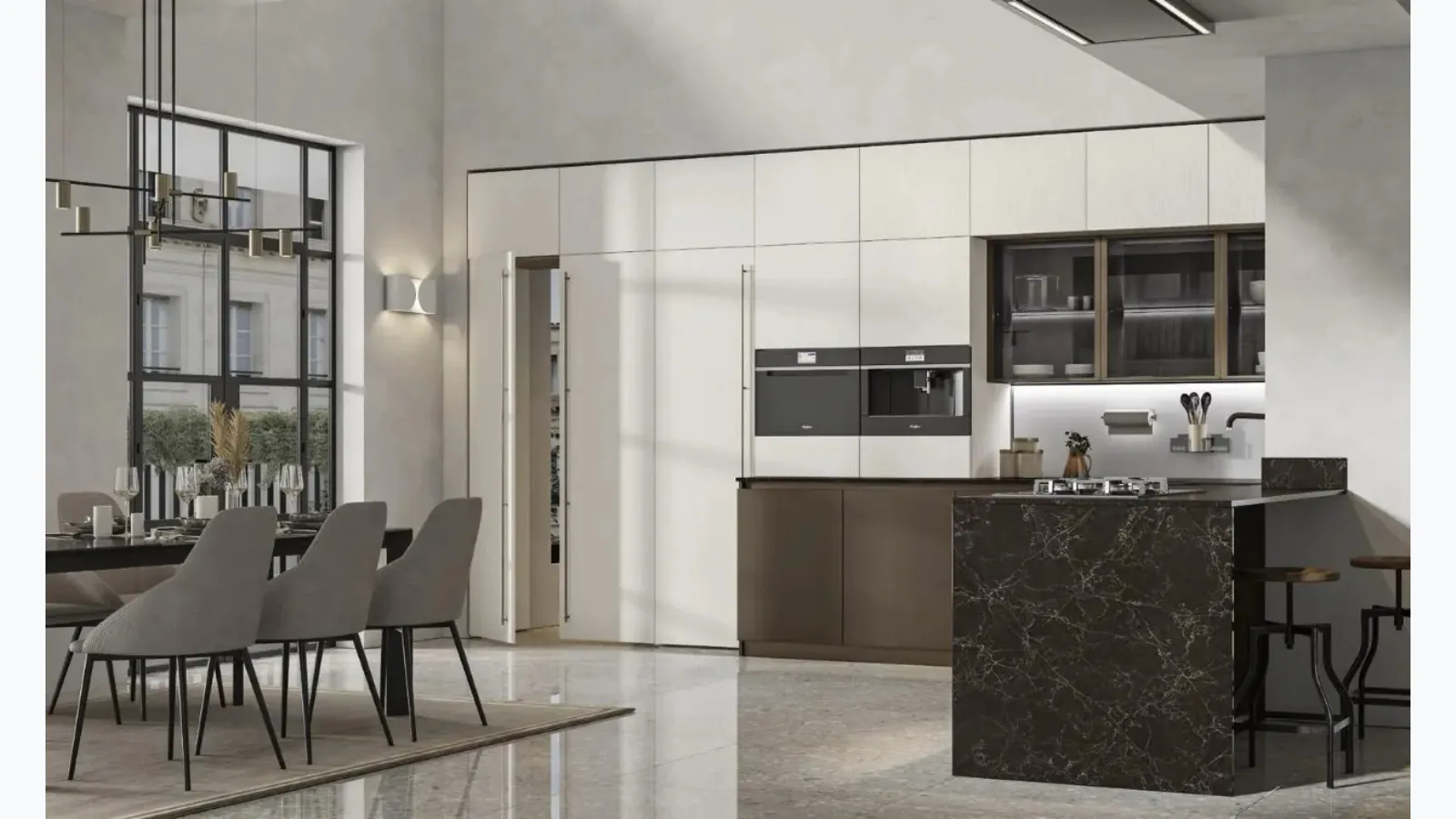 Cucina Moderna con penisola Loft 2|2 06 in laccato Metal di Arrex