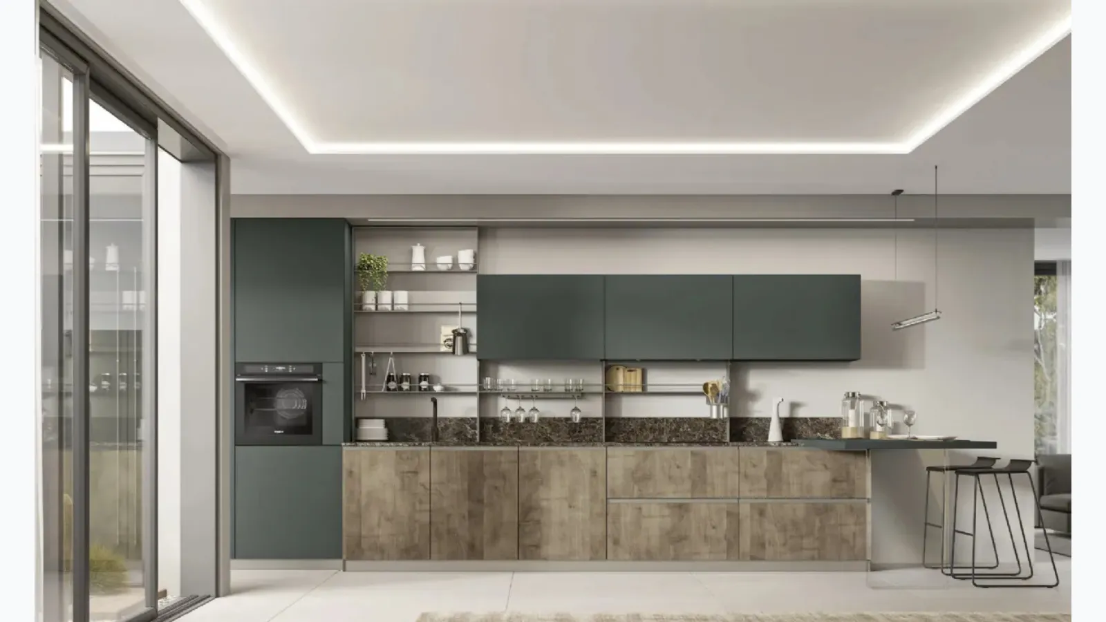 Cucina Moderna con penisola Loft 2|2 10 in Table Light e laccato di Arrex